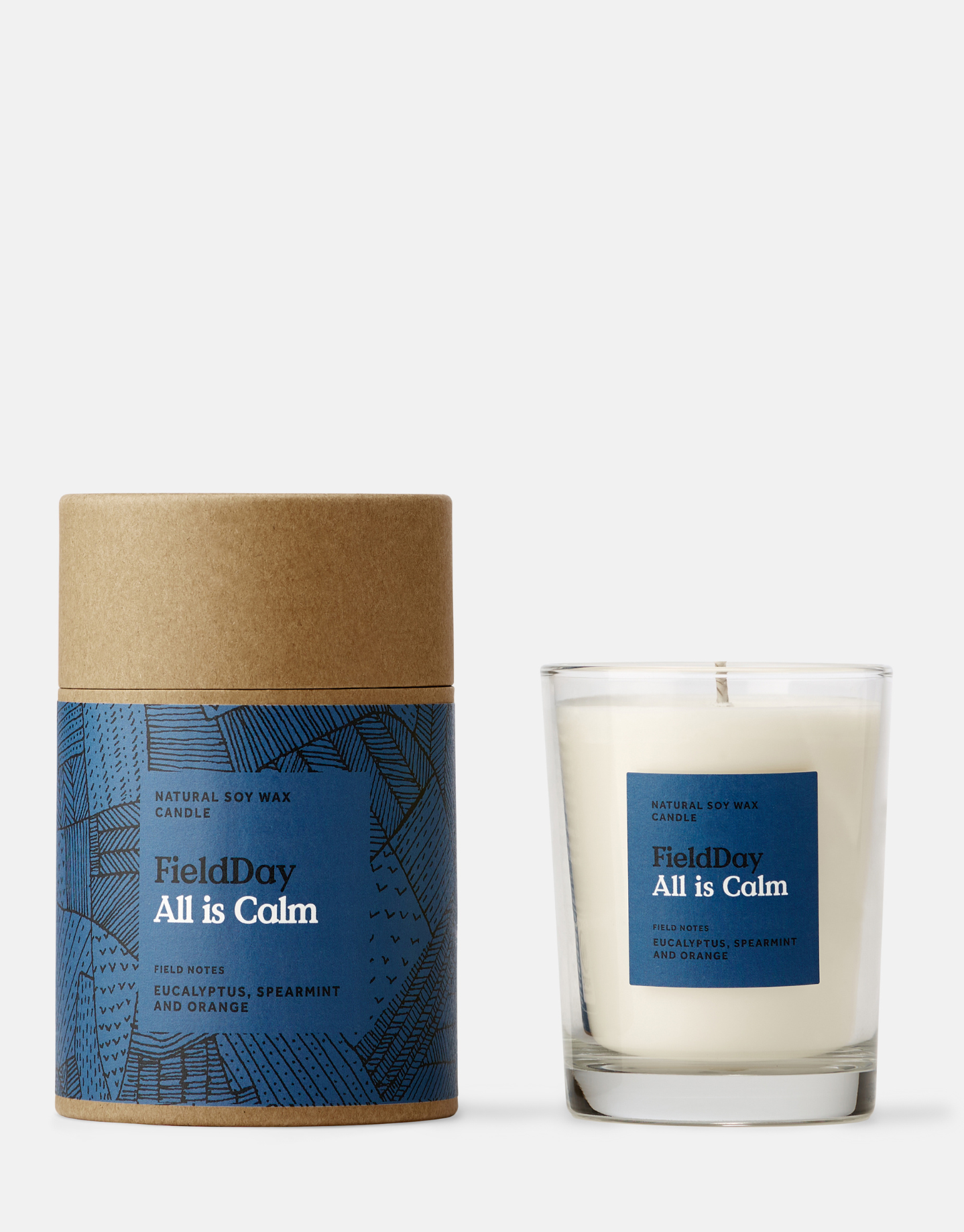 cardboard packaging -  blue label - glass candle 