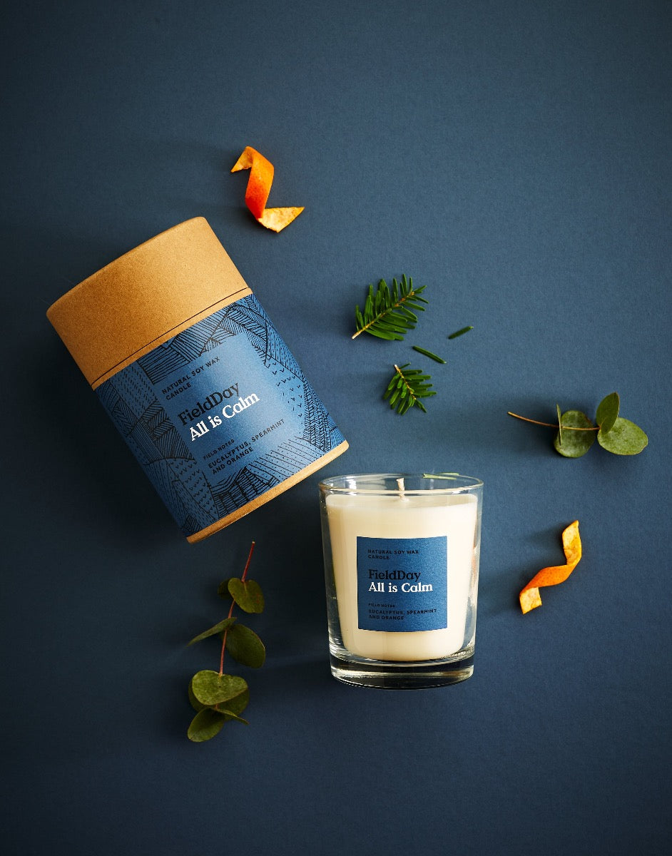 cardboard packaging -  blue label - glass candle 