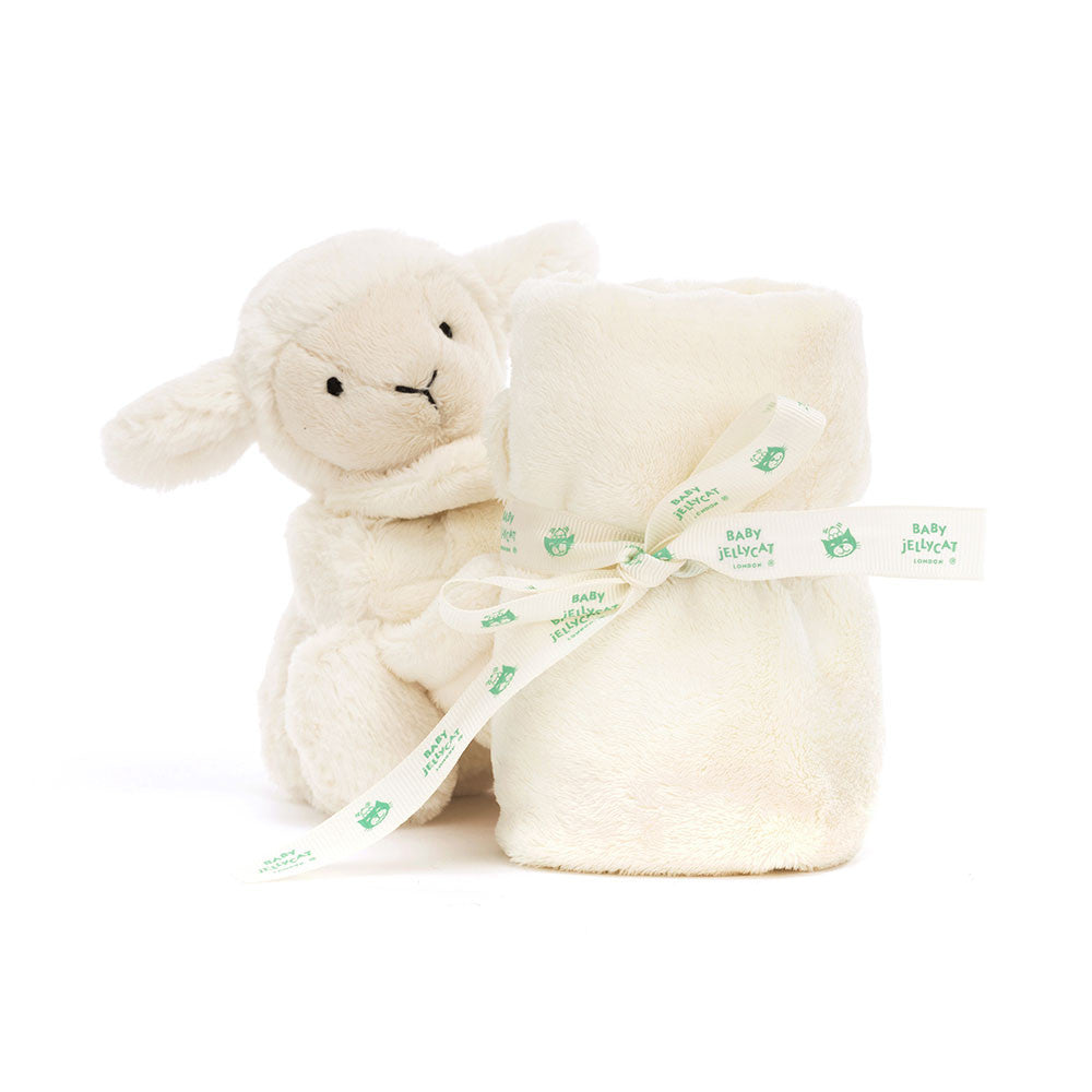 bashful lamb soother - vanilla cream fur - mini blanket attached