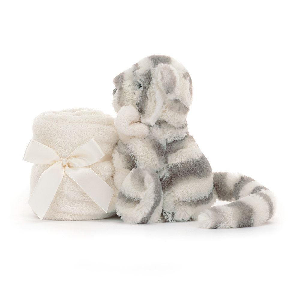 Bashful Snow Tiger Soother - grey and cream stripes - mini cream blanket attached