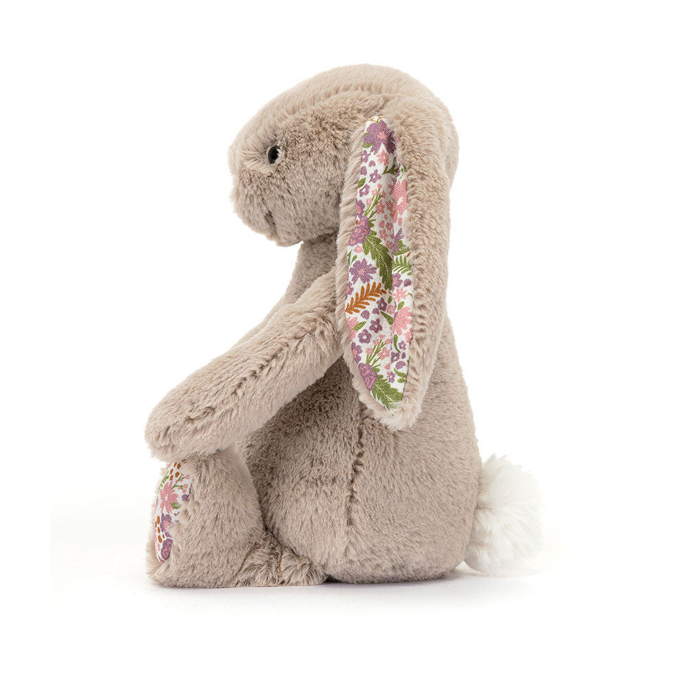 Blossom Beige Bunny 'Petal' - beige fur - cotton floral ears and paw pads - pink and purple flowers ears and paw pads