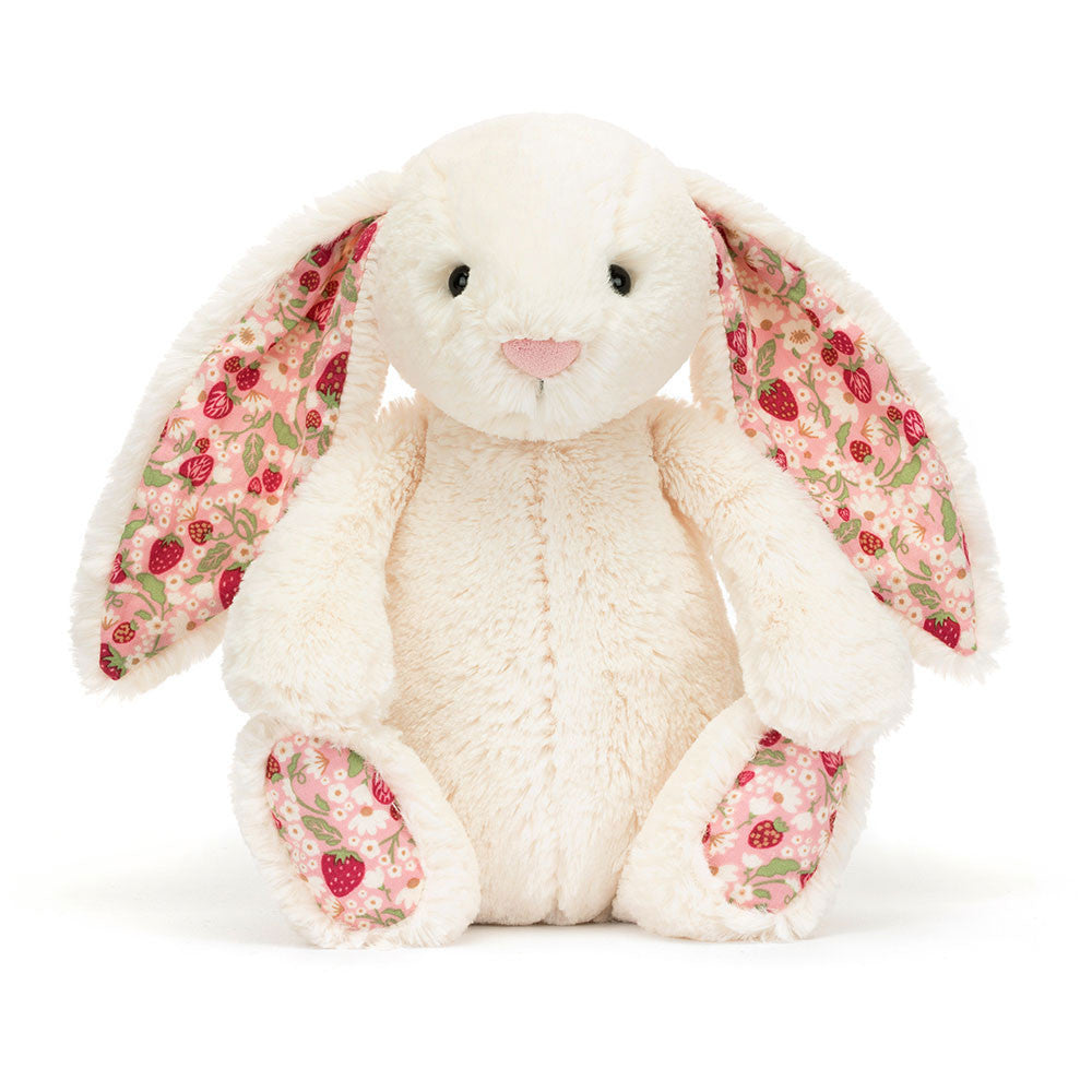 blossom cream -soft bunny - cream fur - patterned ears and feet - strawberries and cream flowers - 