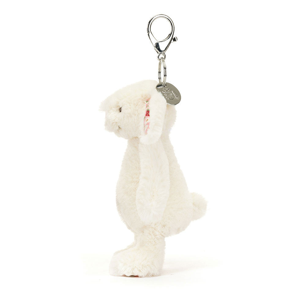 Blossom Cream Bunny 'Berry' Bag Charm - pocket size - cream fur - strawberries and flowers pattern in ears and paw pads