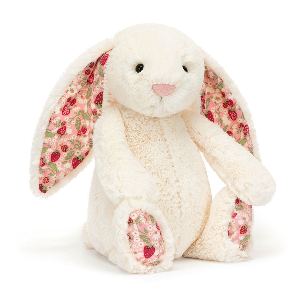 blossom cream -soft bunny - cream fur - patterned ears and feet - strawberries and cream flowers - 