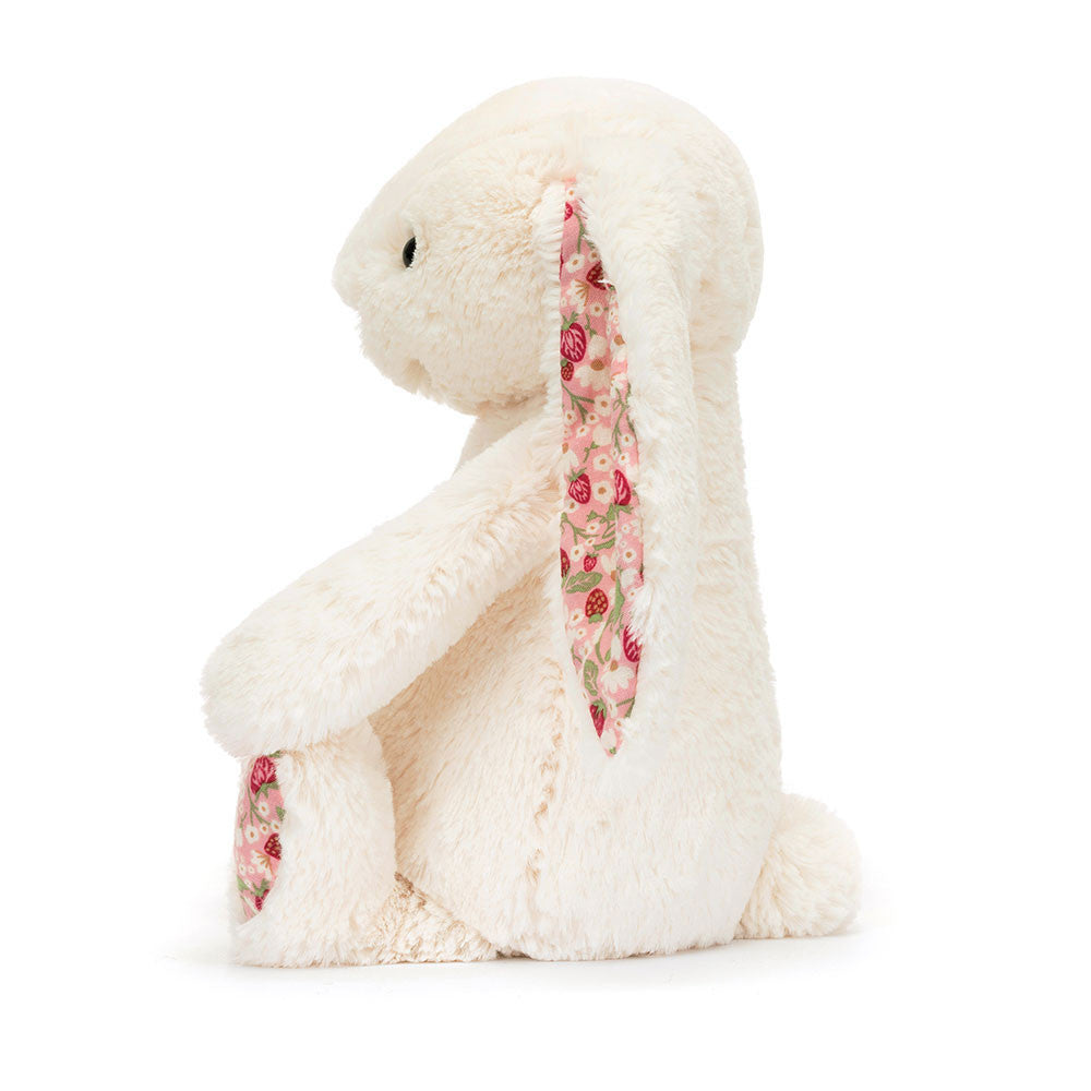 blossom cream -soft bunny - cream fur - patterned ears and feet - strawberries and cream flowers - 