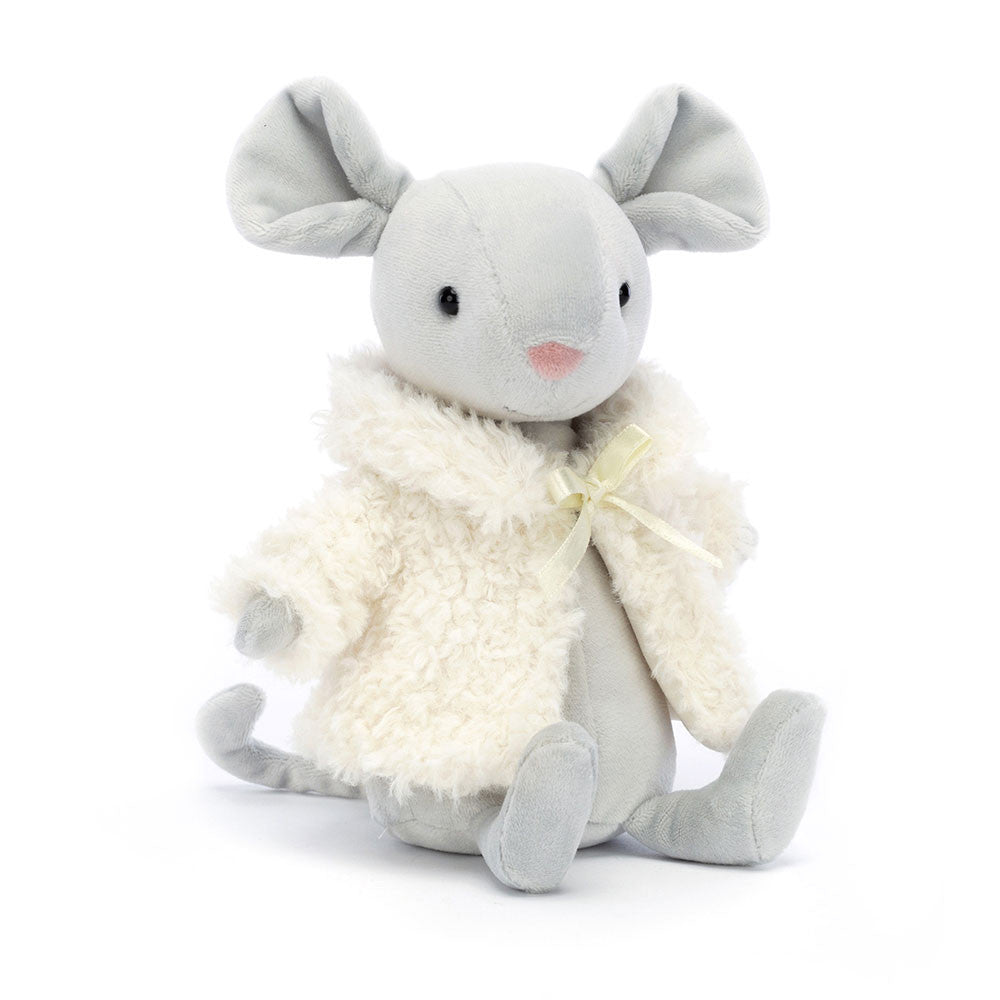 Comfy coat Mouse - grey mouse - white fluffy jacket - soft toy