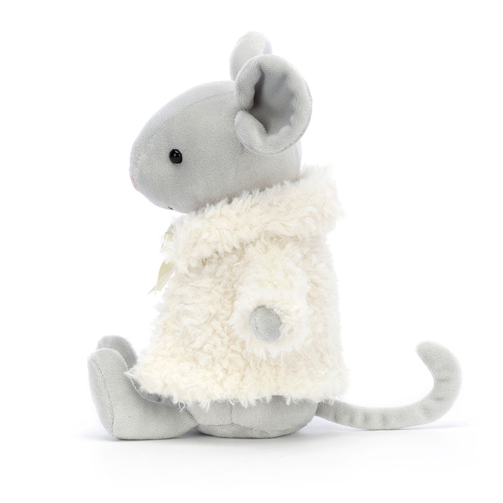 Comfy coat Mouse - grey mouse - white fluffy jacket - soft toy