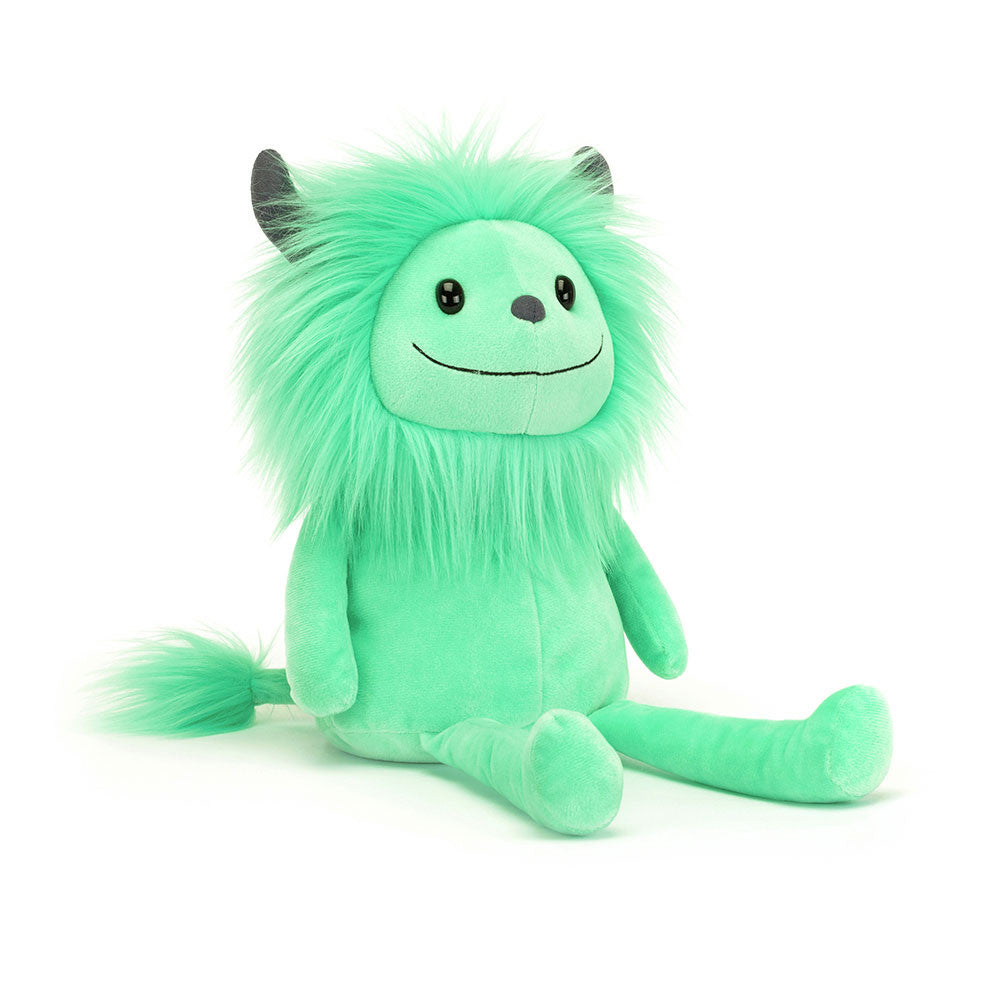 Cosmo Monster - minty green fur - soft mane - tufty tail - suede grey horns - long legs