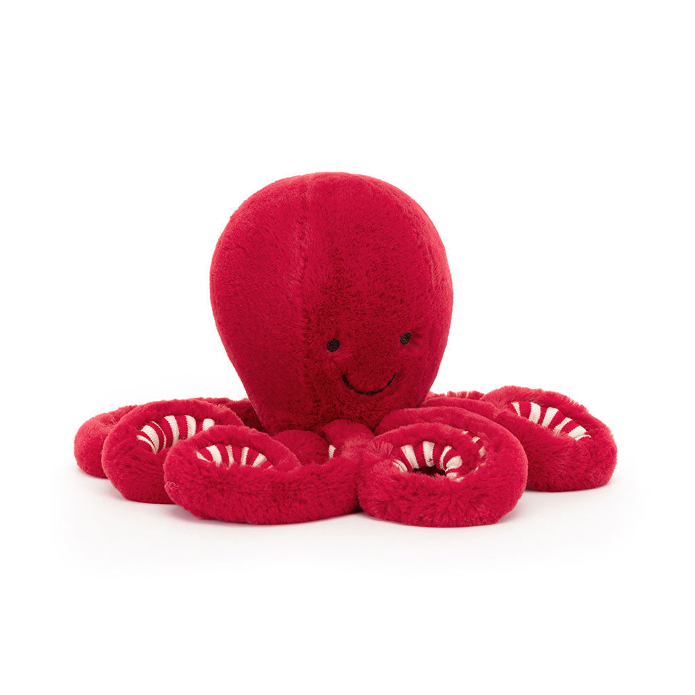 Cranberry Octopus - cuddly soft toy - red and white tentacles 