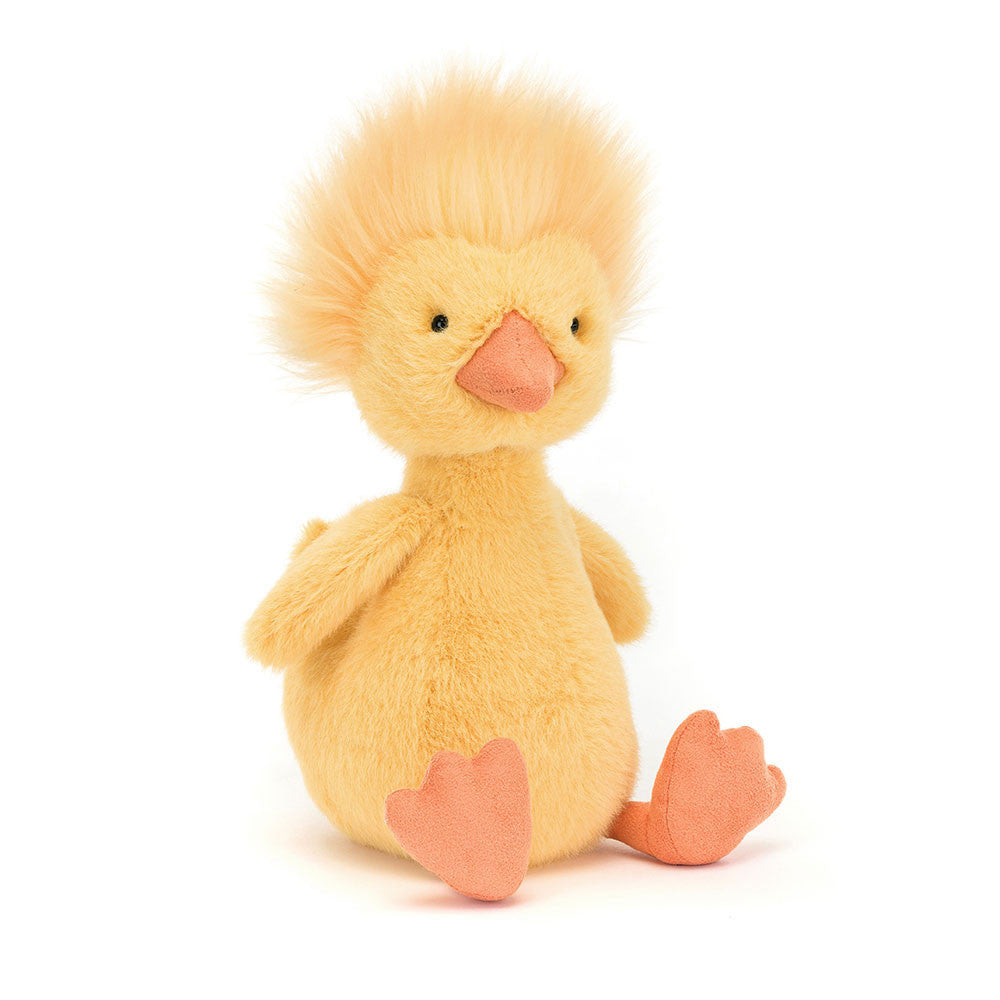 Dorit Duckling - bold yellow fur - little wings and a high tail - orange beak and matching long legs