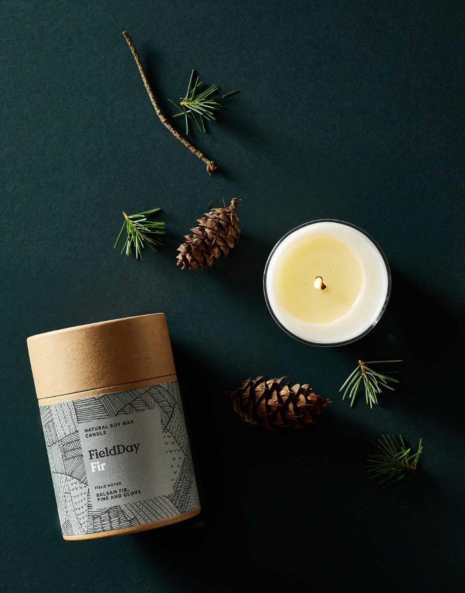 carboard packaging - green label - glass candle  