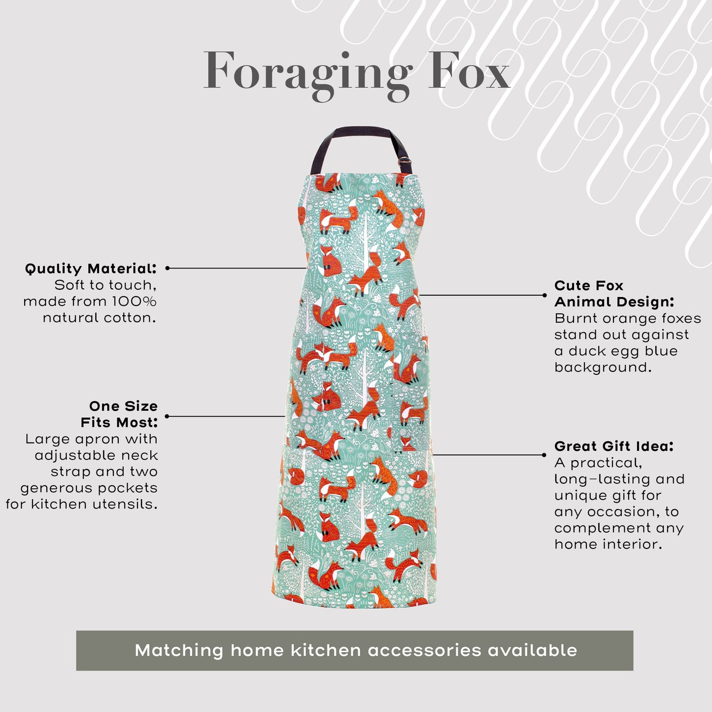 blue apron - red fox pattern - white floral pattern  