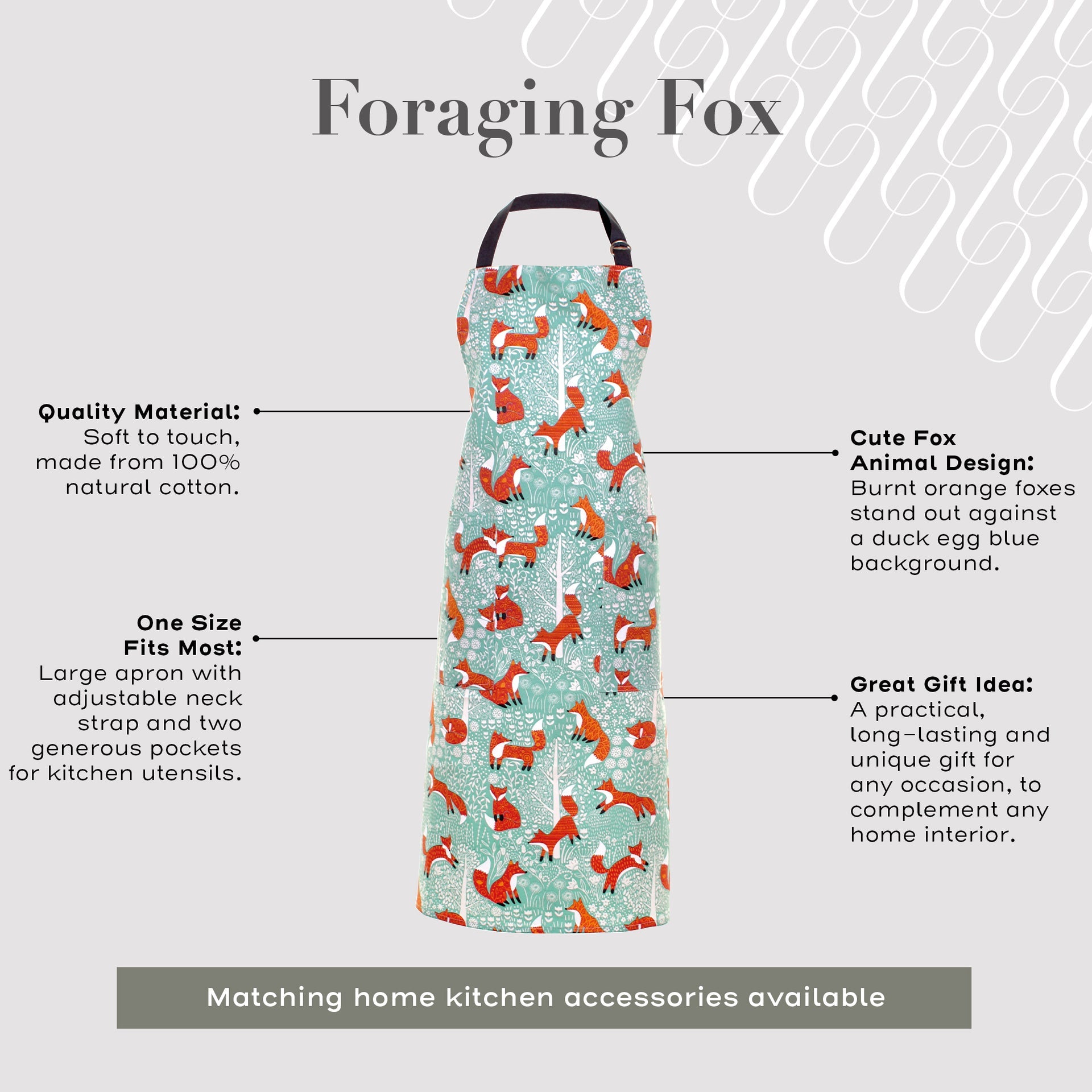 blue apron - red fox pattern - white floral pattern  